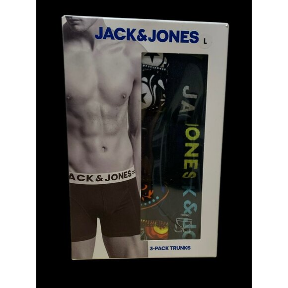 Jack & Jones Mens 3-Pack Cotton Stretch Trunks Large Black & Multicolor - Picture 1 of 2